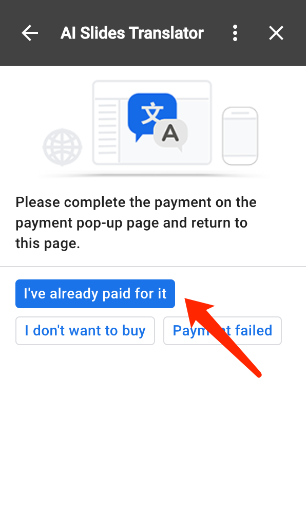AI Slides™ Translator Payment success